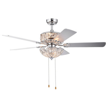 Catalina 52" 6-Light Chrome Hand Pull Chain Ceiling Fan With Light Kit