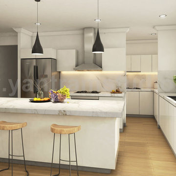 3D Interior Kitchen Designing with Pendant Light