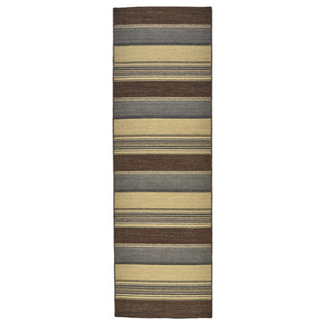 Naida Natural Wool Dhurrie Rug, Stripes, Gray/Brown, 2'6"x8' Runner