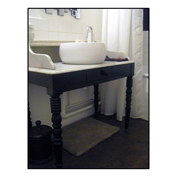 Salle de bain 5 m² - Alliance du bois & du blanc laqué