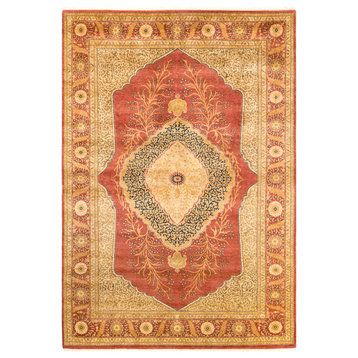 June, One-of-a-Kind Hand-Knotted Area Rug, Orange, 6'1"x8'9"