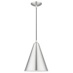 Livex Lighting - Dulce 1-Light Brushed Aluminum Cone Pendant, Polished Chrome Accents - Featuring a clean and crisp modern look. This pendant makes a contemporary statement with the smooth cone shape of the brushed aluminum exterior, it's perfect above a kitchen counter. A gleaming shiny white finish on the interior of the metal shade brings a refined touch of style.