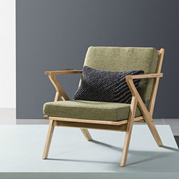 Franz Plank Armchair - Solid Oak - Sage Green Fabric - Armchairs and Accent Chairs