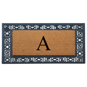 Rubber And Coir Greek Key Black Border 24"x36", Outdoor Monogrammed Doormat, A