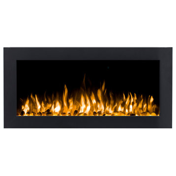 36 inch Black Recessed Electric Fireplace with Pebbles - INTU 36" | Ignis