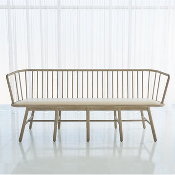 Spindle Long Bench, Beige Leather