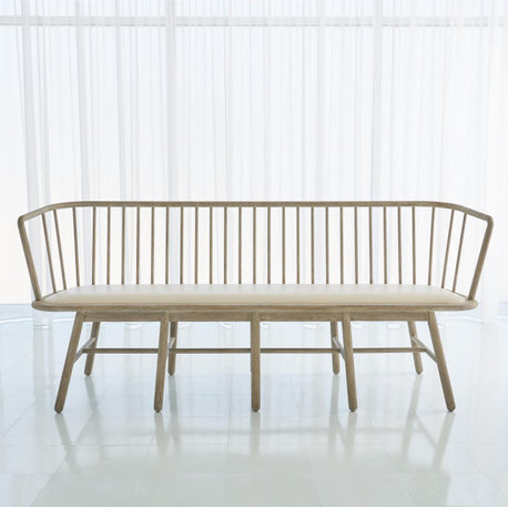 Spindle Long Bench, Beige Leather