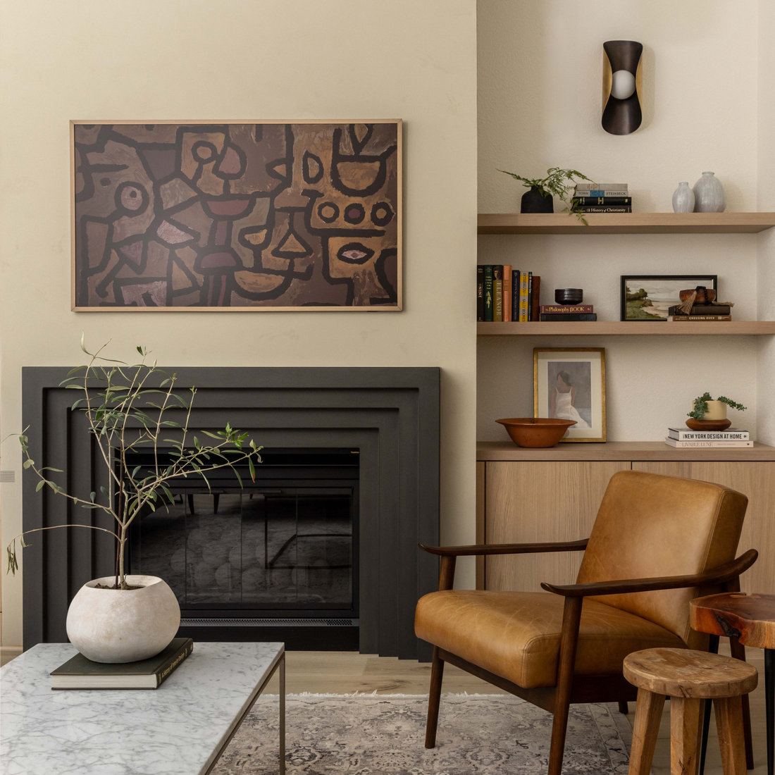 Custom Cast Stone Surround & Plaster Fireplace