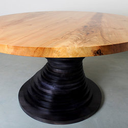 Round Maple Dining Table Black Base, Natural Top - Dining Tables