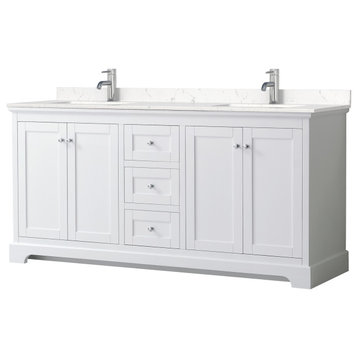 Avery 72, Double Vanity, White, Light-Vein Carrara Marble Top, Square Sinks