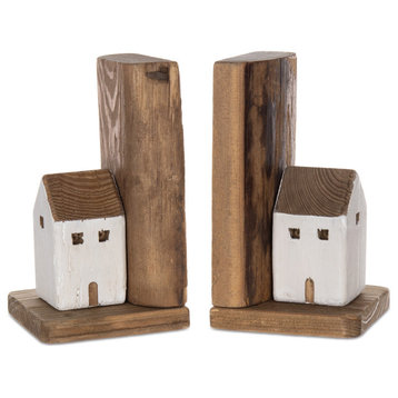 Wood House Bookend, Set of 2