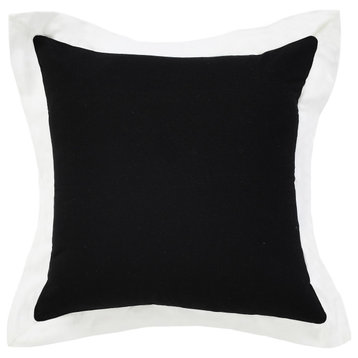 Ox Bay Handwoven Black/White Bordered Organic Cotton Pillow Cover, 20"x20"