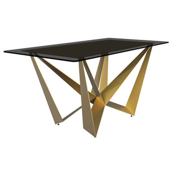 LeisureMod Nuvor Dining Table With a 55" Rectangular Top and Gold Steel Base, Black