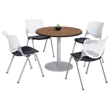 KFI 42" Round Dining Table - Cherry Top - Kool Chairs - White/Black