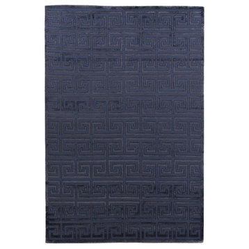 Metro Velvet Hand-Knotted New Zealand Wool and Viscose Blue Area Rug, 10'x14'