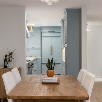 Transitional Dining Room & Blue Kitchen