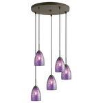 Woodbridge Lighting - Venezia Mini Pendant, Bronze, Mosaic Purple, 5-Light, 14"D - The Venezia collection is a series of hanging lights featuring uniquely colored designer glass. With many color options to choose from, this transitional design can blend in many rooms with different colors and themes.