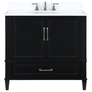 Montauk 30" Bathroom Vanity, Black, 36", White Quartz Top