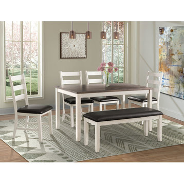 Picket House Furnishings Kona Brown 6PC Dining Set-Table, Four Chairs & Bench
