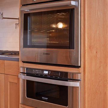 Microwave with drawer is installed lower to accommodate people of all heights.
