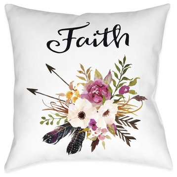 Watercolor Flowers Faith Decorative Pillow, 18"x18"