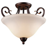 Trans Globe Lighting - Laredo II 14.5" Semiflush - The Laredo II 14.5" Semiflush is a ceiling fixture designed to provide diffused lighting in a variety of applications.  The Spanish inspiration will complement any bedroom, entry, kitchen, dining room or hallway.  An elegantly formed metal frame is complemented with a rich, Antique Bronze finish and White Frost glass. The styling is versatile and a timeless addition to any space.