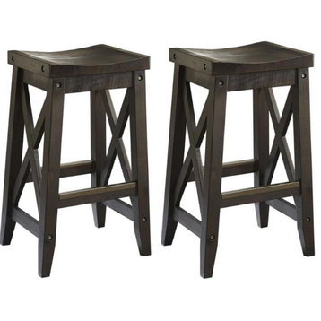 Home Square 2 Piece Saddle Solid Wood Bar Stool Set in Cafe