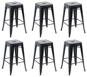 26" Metal Stackable Vintage-Style Counter Stools , Set of 6, Black