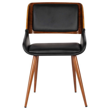 Armen Living Panda Modern Leather Dining Chair in Walnut Wood and Black