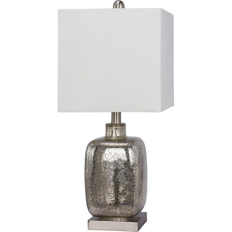 Glass & Resin Rectangle Table Lamp - Brushed Steel