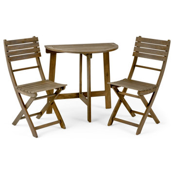 Mia Outdoor 2 Seater Half-Round Wood Bistro Set With Folding Chairs, Gray