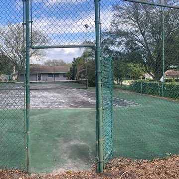 Transformed tennis court, fomerly unused front yard, now a gathering space.