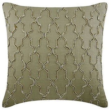 Brown Decorative Pillow Cover, Natural Lace Trellis 14"x14" Linen, Pasha