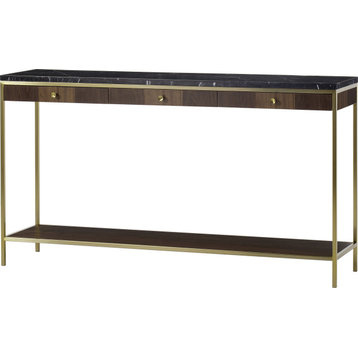 Chester Console - Natural Walnut, Satin Brass, Small