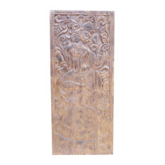 Consigned Vintage Indian Barn Door Panel Dancing Krishna Carving Wall Hanging