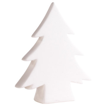 6.5" Tall "Teton" Ceramic Christmas Tree Tabletop Decoration, White, Set of 3