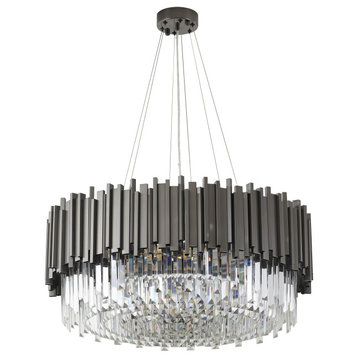 12-Light Black Stainless Steel Chandelier With Clear Crystal Accents