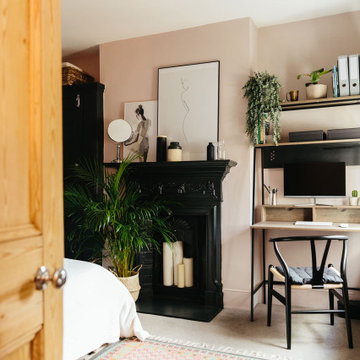 Serene pink and black home office and spare bedroom