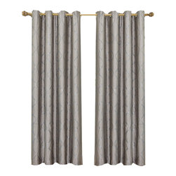 Royal Tradition - Laguna 100% Polyester Jacquard Grommet Curtains, Set of 2, Silver, 104"x63" - Curtains