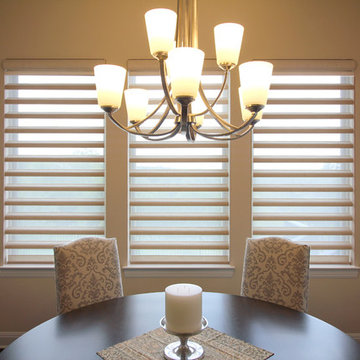 Woven Wood Shades and Motorized Pirouette Shades