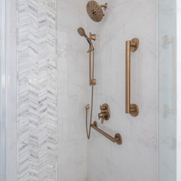 Master Shower with Champagne Bronze Fixtures in Traditional Bathroom