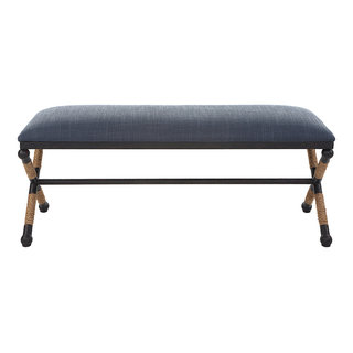 Uttermost Firth Rustic Navy Bench Beach Style Upholstered