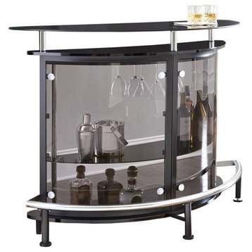 Ariana Home Modern Metal Bar with Brown Smoked Tempered Glass Shelves