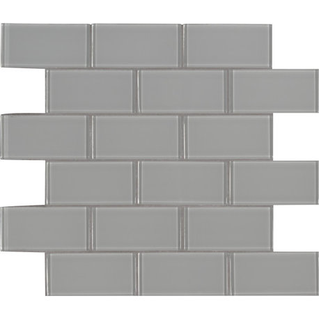 MSI SMOT-GLSST-OYGR8MM 12" x 14" Brick Mosaic Walls Tile - Glossy - Oyster Gray