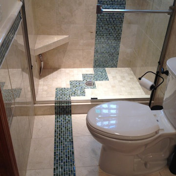 Bathroom Remodel Custom Marble Tile & Colored Glass Block Shower Window Toledo