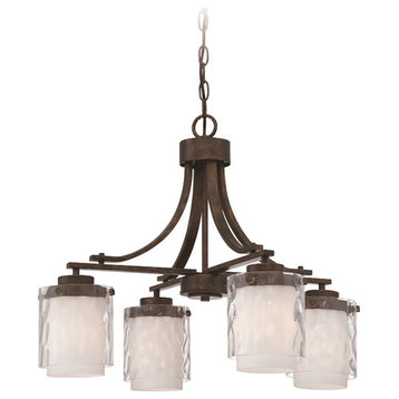 Craftmade Kenswick 4 Lt Down Chandelier, Peruvian Brz w/Clear Hammer/Frosted Rib