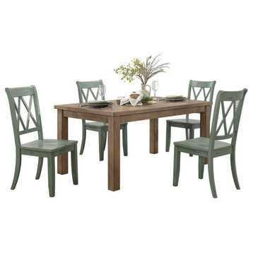 Lexicon Janina 5-Piece Contemporary Wood Dining Set in Natural and Teal