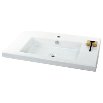 Luxury Ceramic Wall Mounted, or Built-In Bathroom Sink, One Faucet Hole