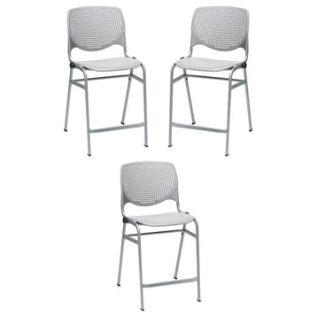 Home Square Plastic Counter Stool in Light Gray - Set of 3