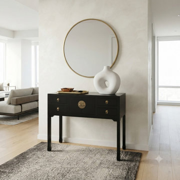 Black 4 Drawers Moon Face Slim Narrow Foyer Console Side Table ws5084